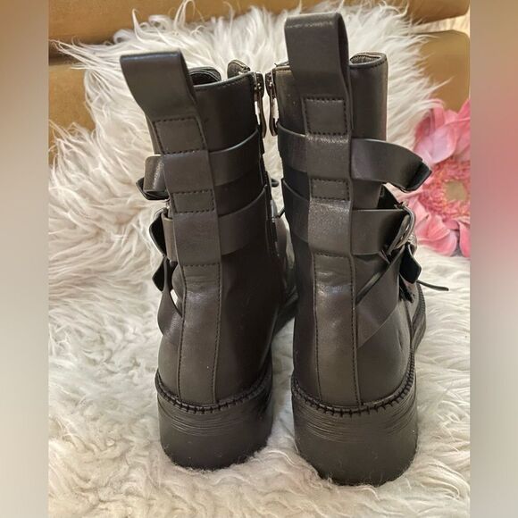 DKNY ITA Strappy Everyday Booties Black Combat Boot Silver Hardware 7.5 - Picture 9 of 11